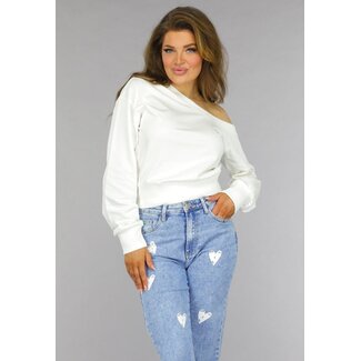 NEW2509 Weißer One-Shoulder-Pullover