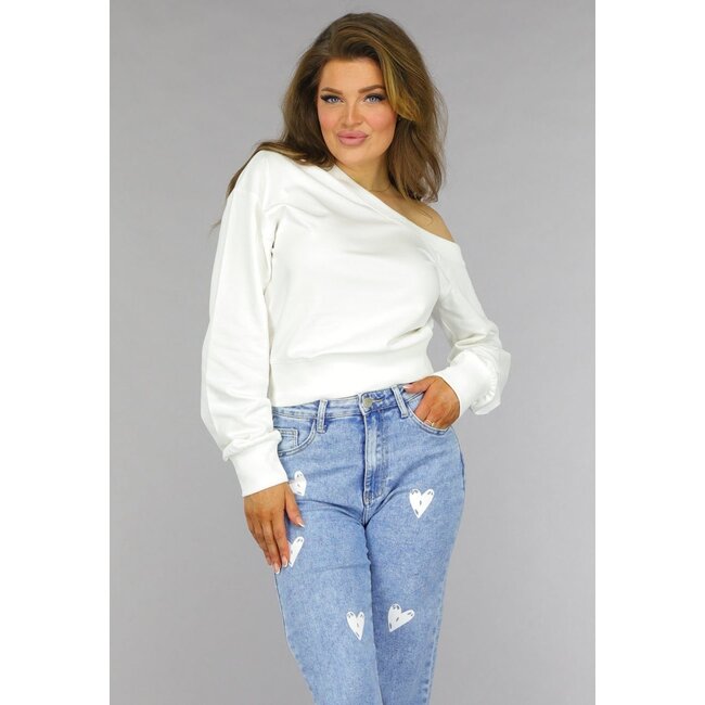 Weißer One-Shoulder-Pullover