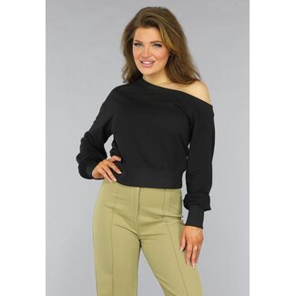 NEW2509 Schwarzer One-Shoulder-Pullover