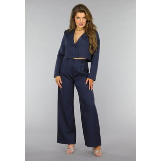 NEW2509 Dunkelblaues Cropped Blazer Set