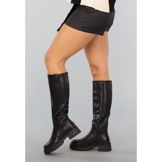 Schwarze Kniestiefel mit Reißverschluss