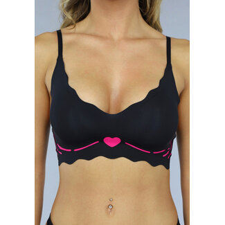 Schwarzer nahtloser Bralette mit rosa Herz-Detail