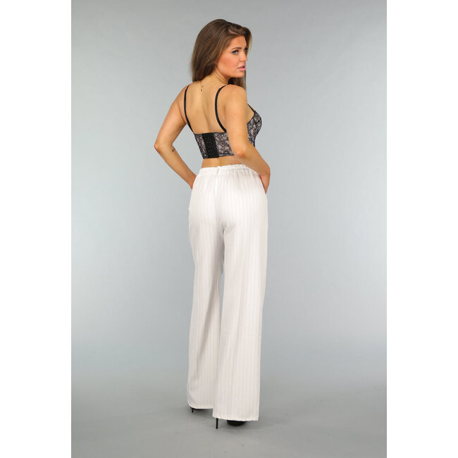 Weiß gestreifte Hose mit weitem Bein