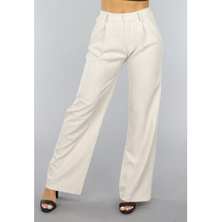Beige Hose mit weitem Bein und Streifenmuster