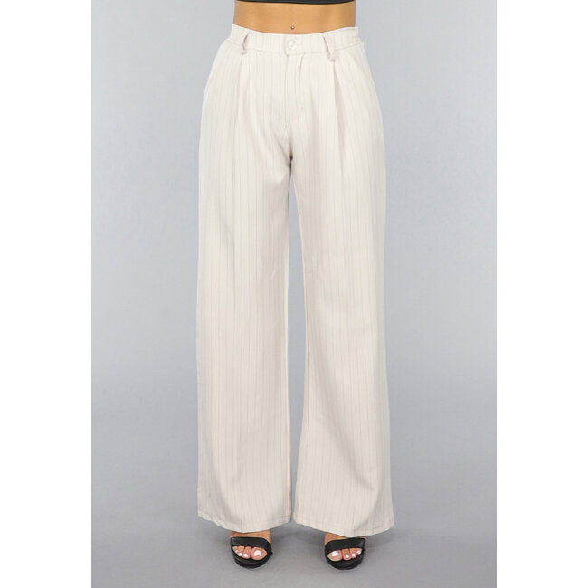 Beige Hose mit weitem Bein und Streifenmuster