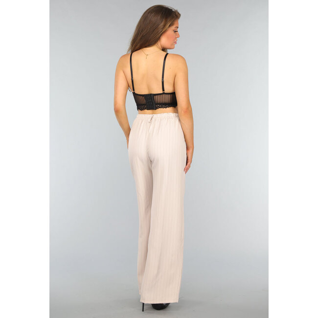 Beige Hose mit weitem Bein und Streifenmuster