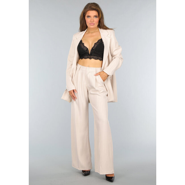 Beige Hose mit weitem Bein und Streifenmuster