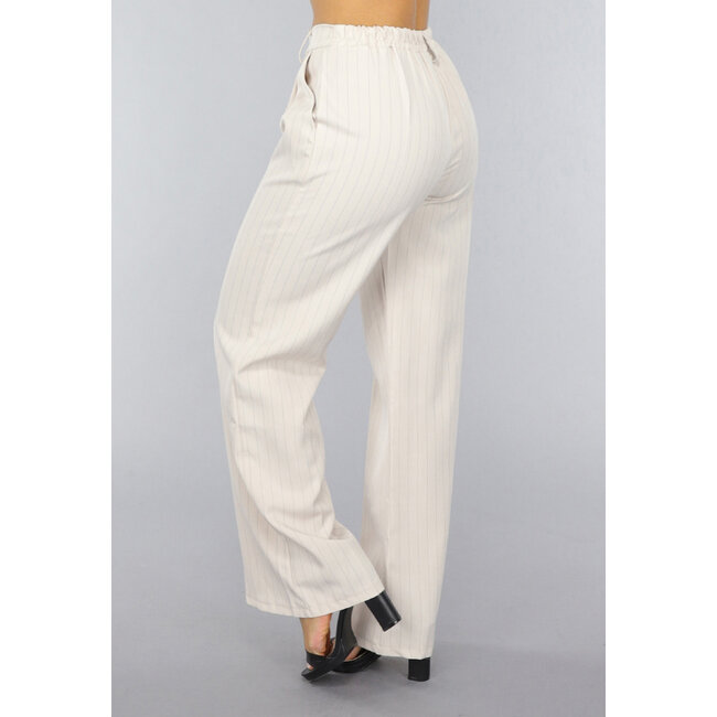 Beige Hose mit weitem Bein und Streifenmuster