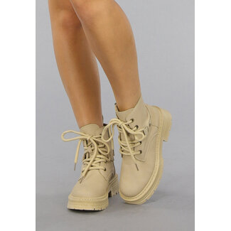 Beigefarbene Stiefelette in mattem Leder-Look