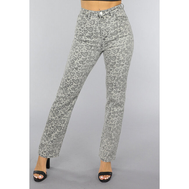 Graue Straight Leg Heart Jeans mit hoher Taille