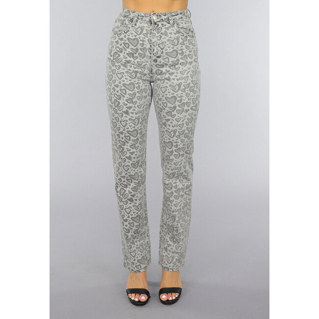 Graue Straight Leg Heart Jeans mit hoher Taille