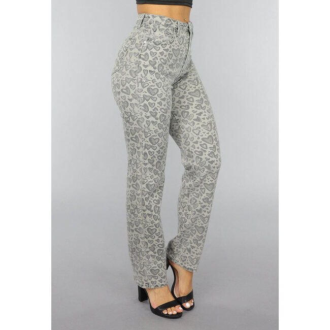 Graue Straight Leg Heart Jeans mit hoher Taille