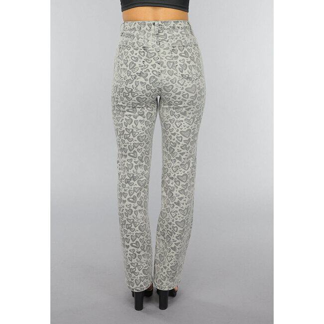 Graue Straight Leg Heart Jeans mit hoher Taille