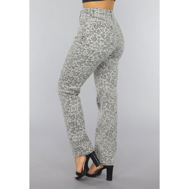 Graue Straight Leg Heart Jeans mit hoher Taille