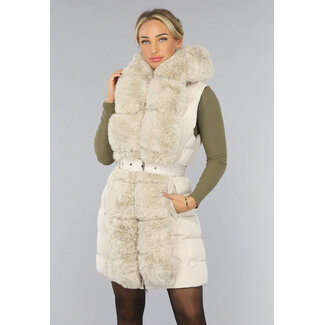 Beige Langer Bodywarmer mit Kapuze