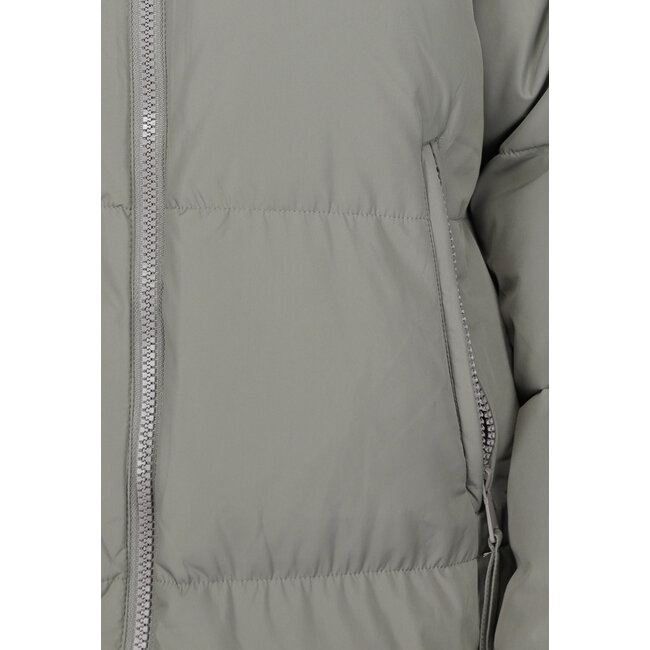 Graue lange Puffer-Winterjacke