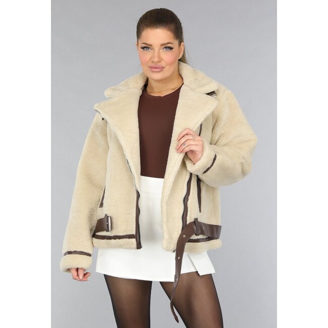 Beigefarbene Soft Intermediate Jacke mit braunen Details