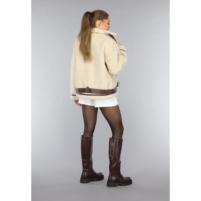 Beigefarbene Soft Intermediate Jacke mit braunen Details