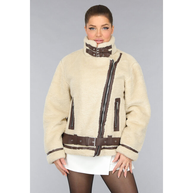 Beigefarbene Soft Intermediate Jacke mit braunen Details