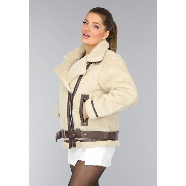 Beigefarbene Soft Intermediate Jacke mit braunen Details