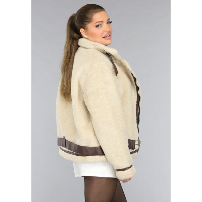 Beigefarbene Soft Intermediate Jacke mit braunen Details