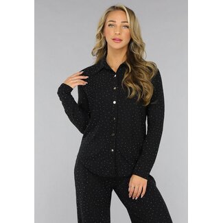 Schwarze langärmelige Glitzerbluse