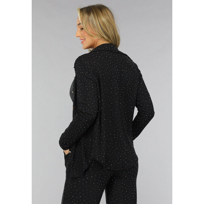 Schwarze langärmelige Glitzerbluse