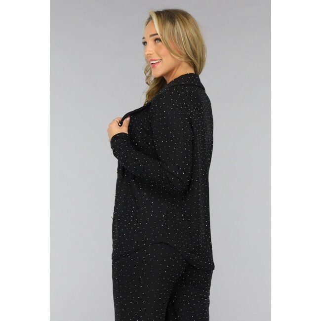 Schwarze langärmelige Glitzerbluse