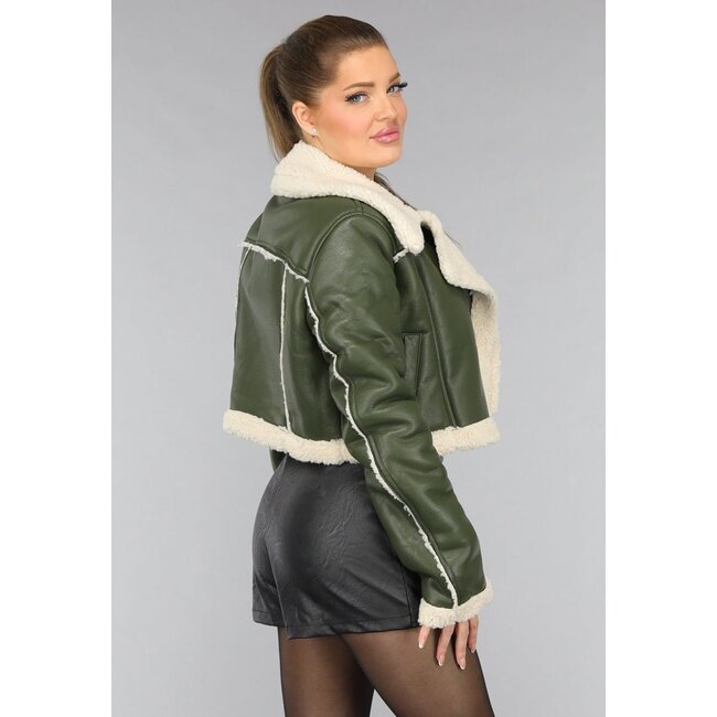 Dunkelgrüner Cropped Lammy Coat