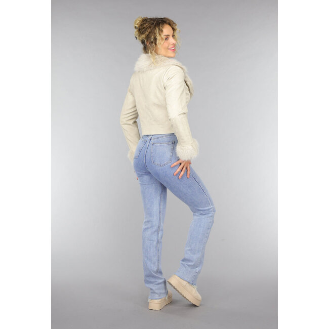 Kurze Beige Kunstpelzjacke