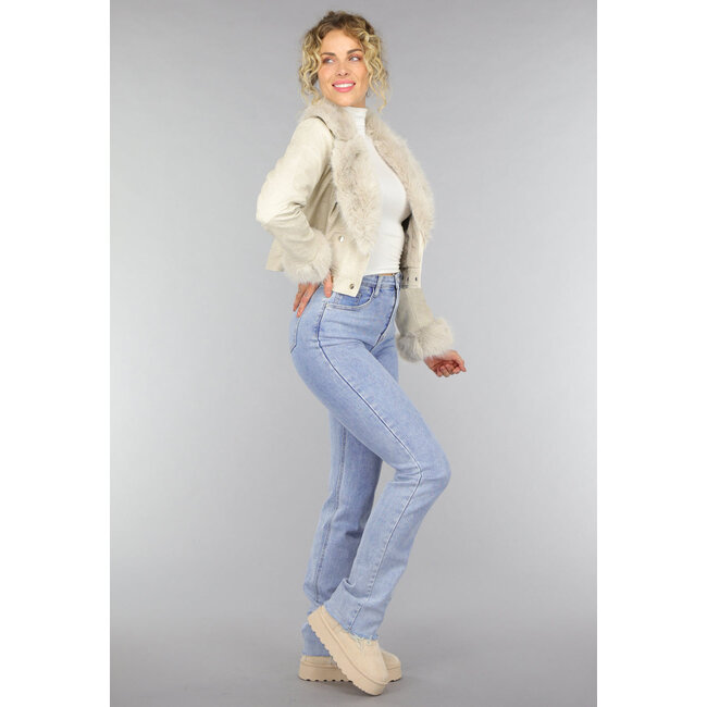 Kurze Beige Kunstpelzjacke
