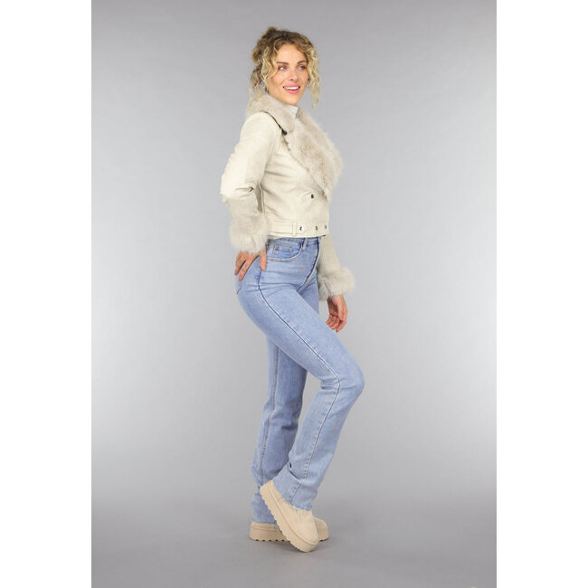 Kurze Beige Kunstpelzjacke