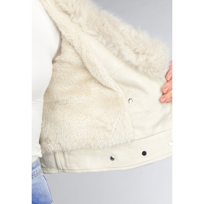 Kurze Beige Kunstpelzjacke