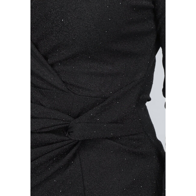 Schwarzes strassbesetztes Twist-Kleid mit Kragen