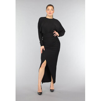 Langes schwarzes plissiertes Glitzerkleid mit Strass