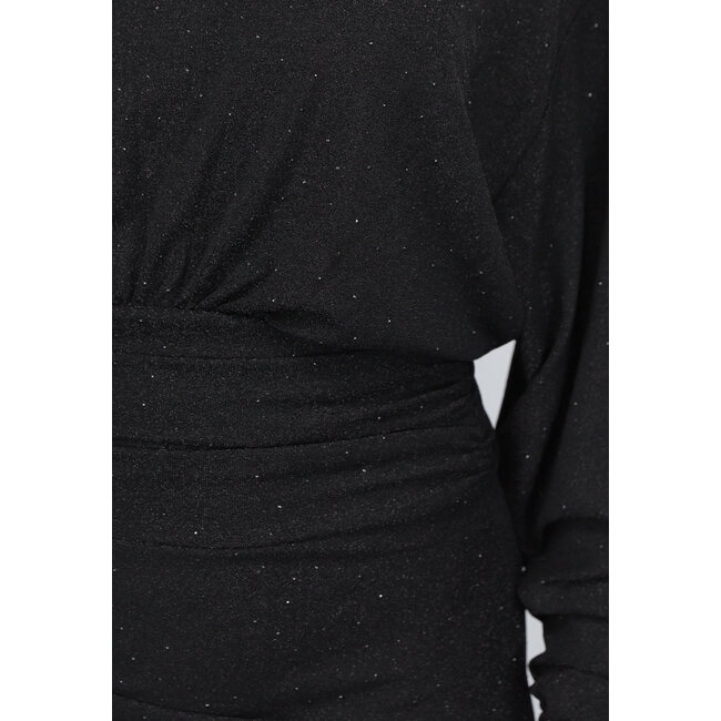 Langes schwarzes plissiertes Glitzerkleid mit Strass