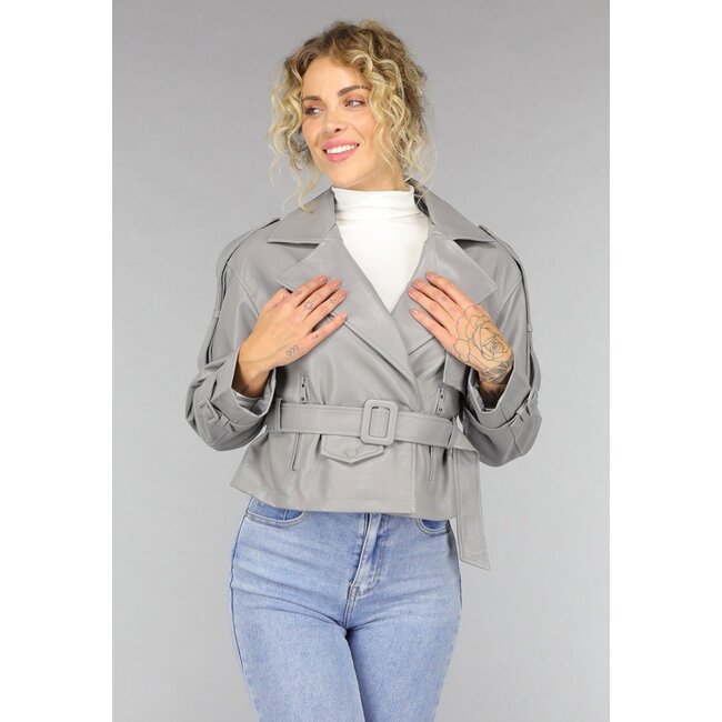 Bikerjacke in Lederoptik in Grau