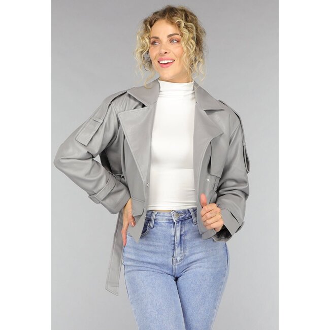 Bikerjacke in Lederoptik in Grau