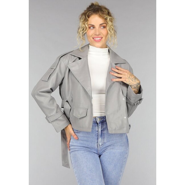 Bikerjacke in Lederoptik in Grau