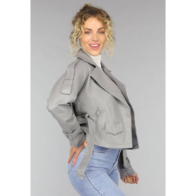 Bikerjacke in Lederoptik in Grau