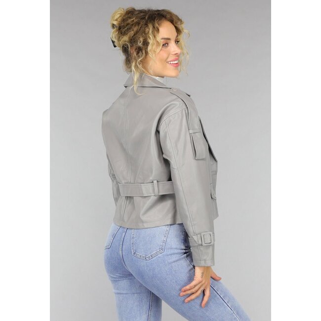 Bikerjacke in Lederoptik in Grau