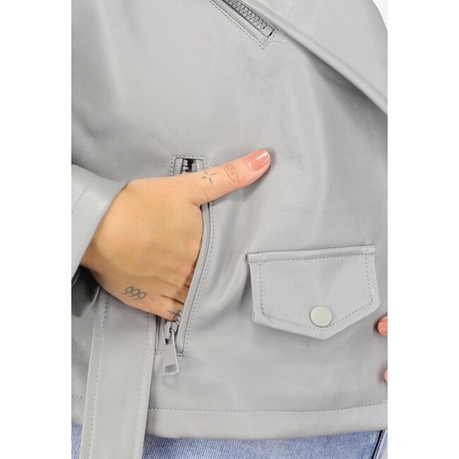 Bikerjacke in Lederoptik in Grau
