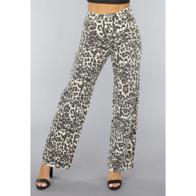 Gerade Jeans mit hoher Taille und Panther-Print