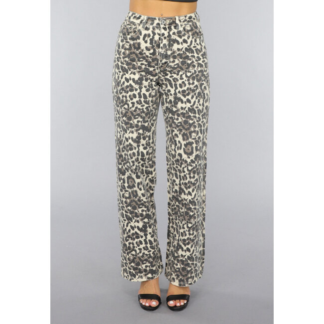 Gerade Jeans mit hoher Taille und Panther-Print