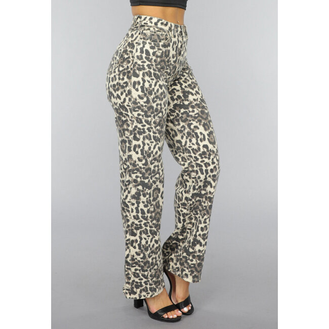 Gerade Jeans mit hoher Taille und Panther-Print