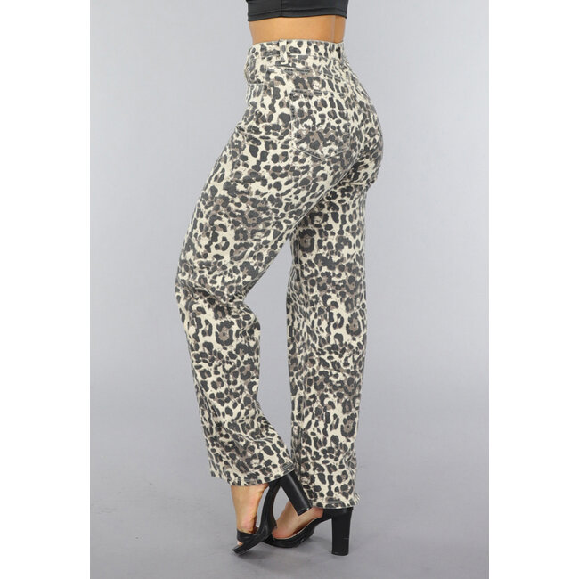 Gerade Jeans mit hoher Taille und Panther-Print