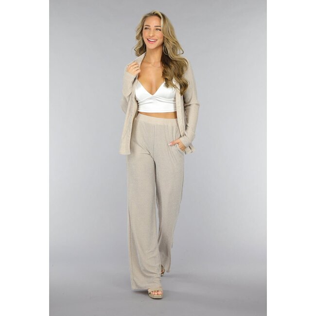 Beige Glitzerbluse mit langen Ärmeln