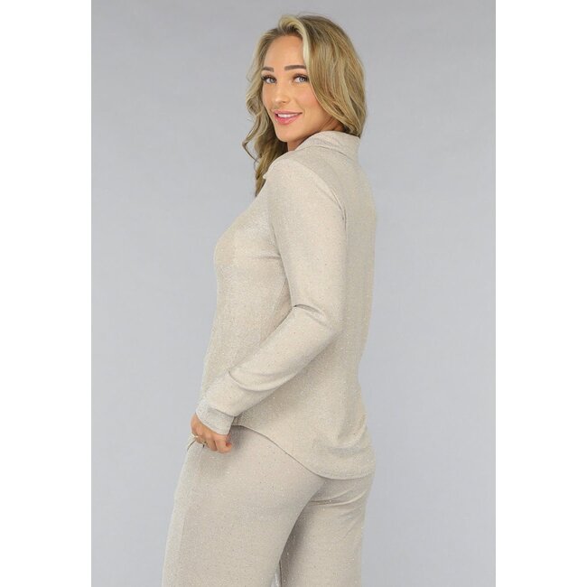Beige Glitzerbluse mit langen Ärmeln