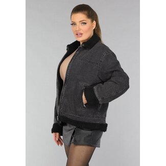 Graue Denim-Teddy-Zwischenjacke