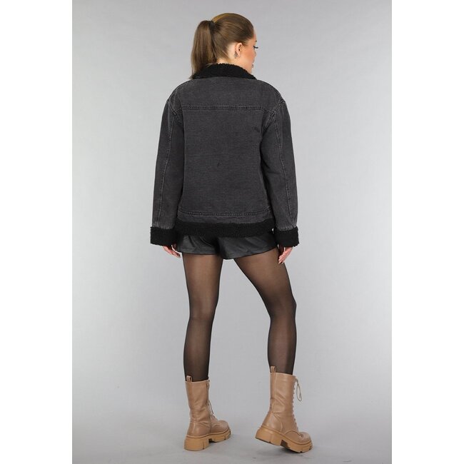 Graue Denim-Teddy-Zwischenjacke